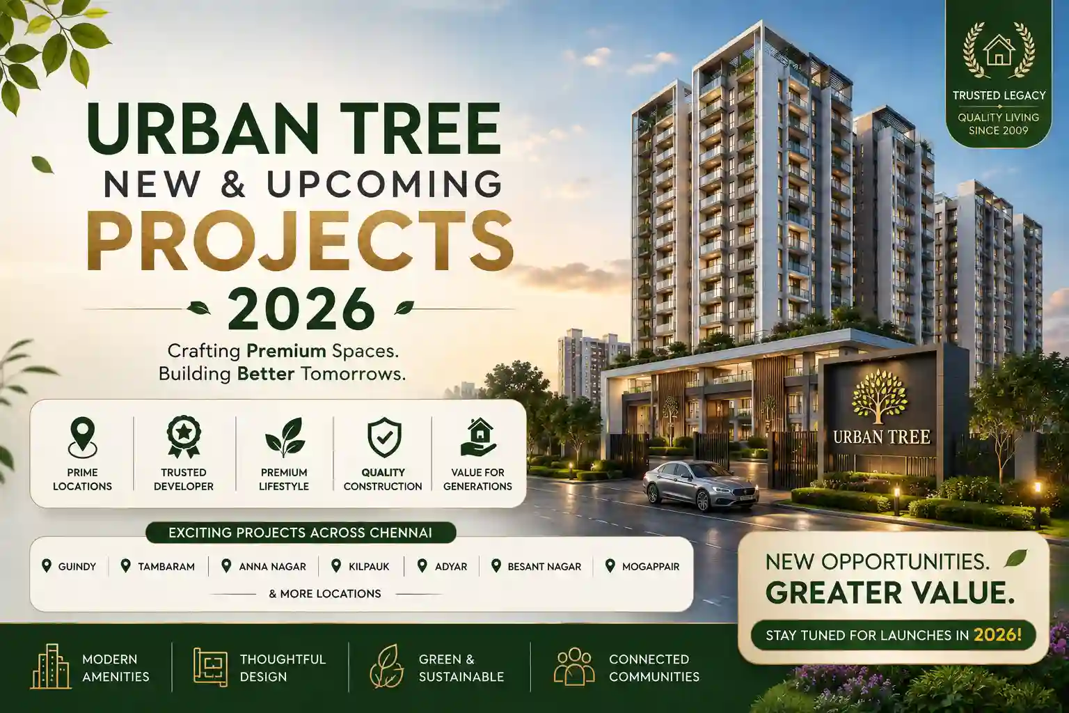 Urban Tree new premium residential projects banner showcasing upcoming plotted developments and apartments in Chennai